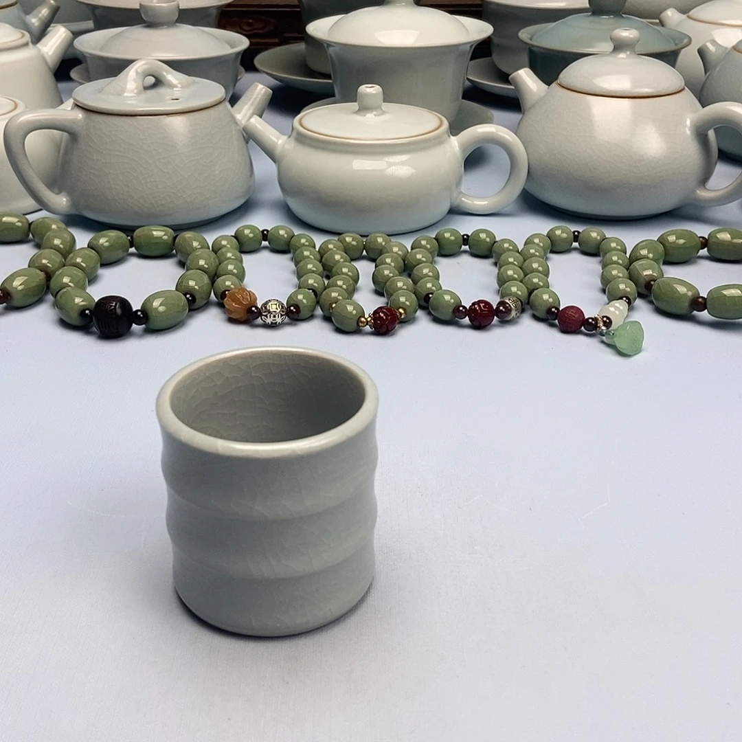 杯仿古月白釉竹节杯原矿原釉原产地