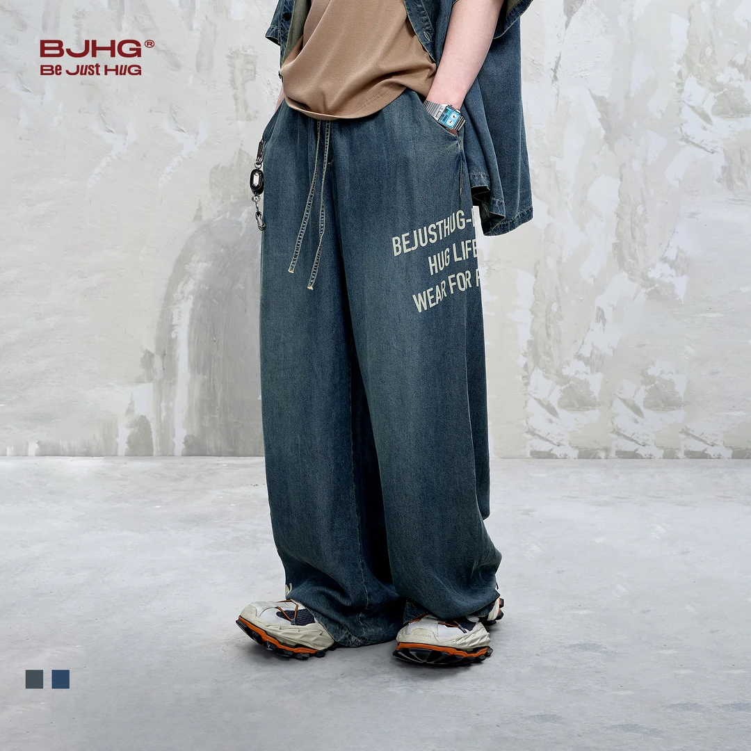 BJHG不计后果凉感天丝仿牛仔裤男夏季轻薄新款美式复古直筒休闲裤