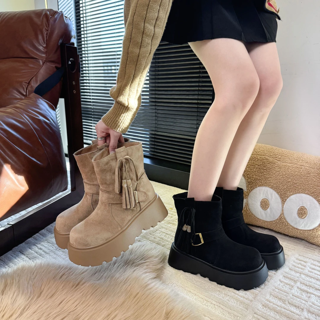 厚底增高勃肯短靴子女2025新款夏秋季英伦风马丁靴机车靴中筒单靴