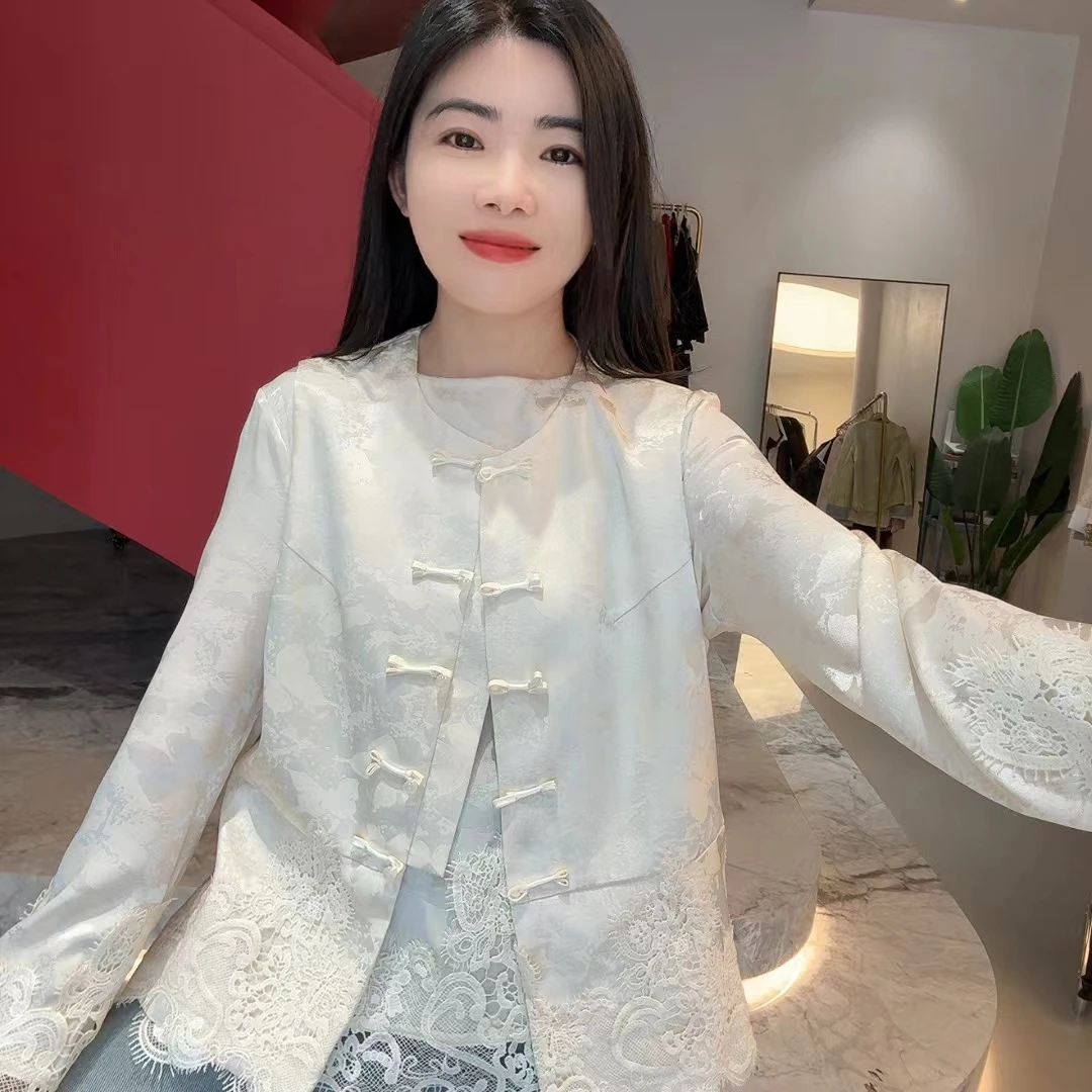 QC 252552 新中式盘扣蕾丝设计感马甲国风坎肩上衣