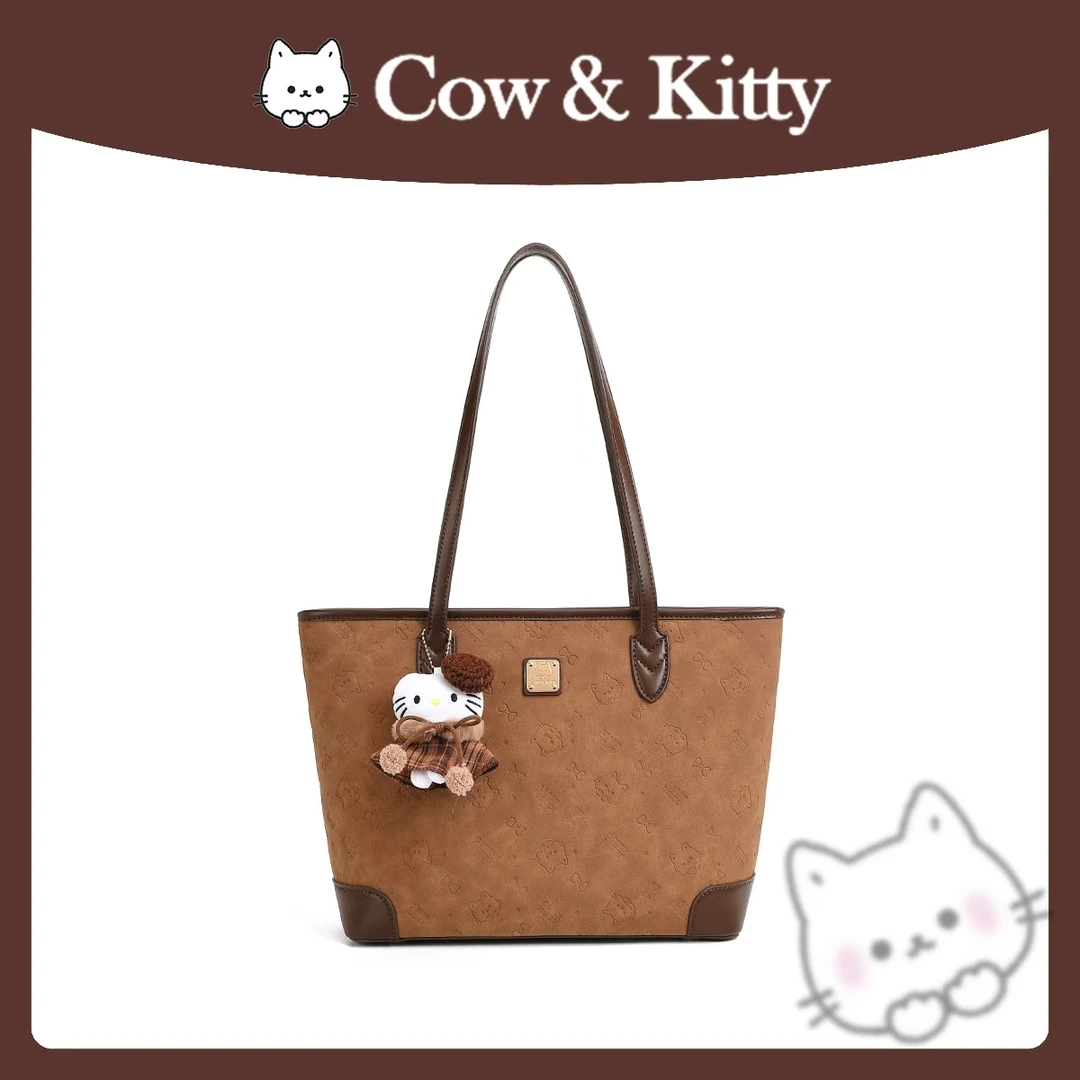 CowKitty/复古潮流大容量托特包手提单肩8138卡其