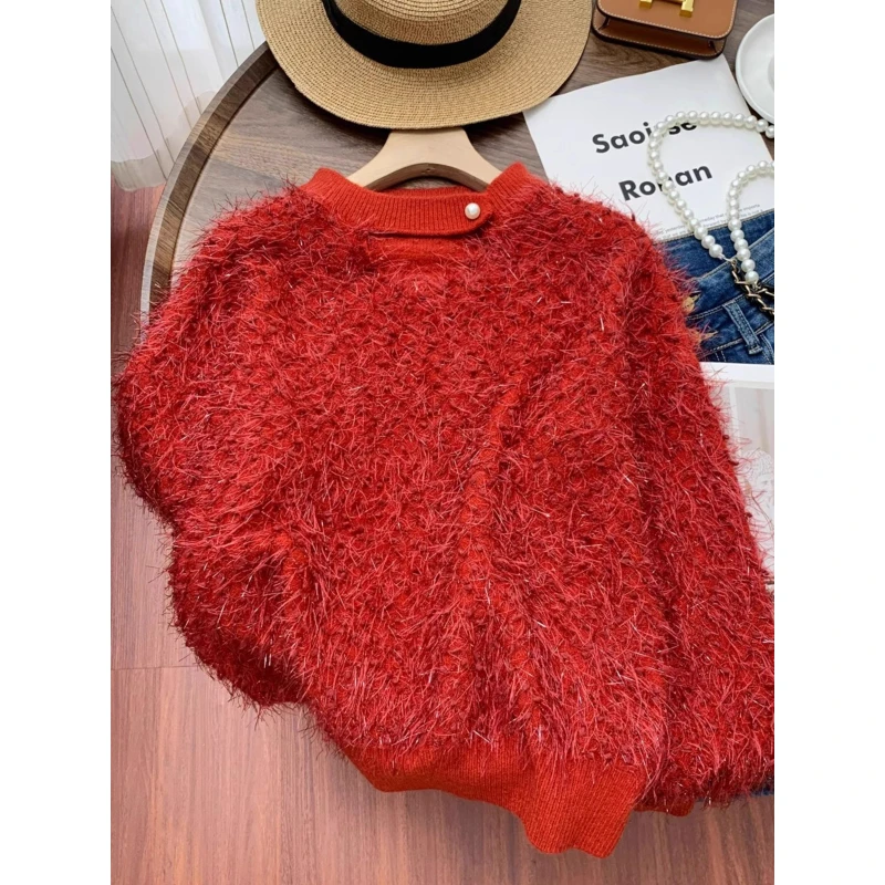 毛茸茸毛衣女上衣轻奢高级感秋冬季新款泡泡纱软糯宽松百搭长袖