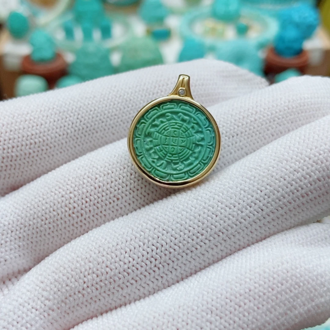 绿松石18K金镶嵌九宫八卦牌