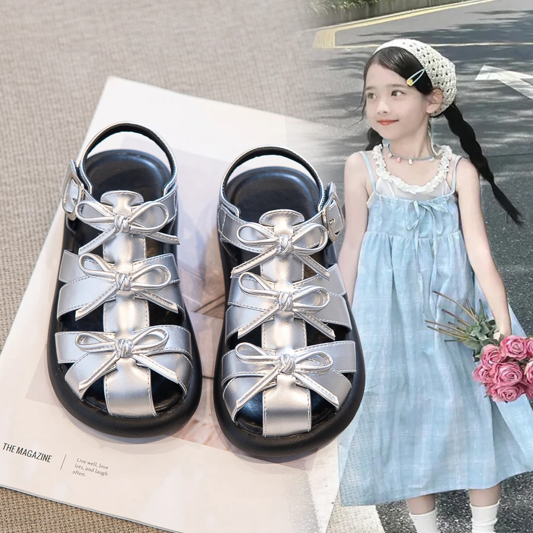 女童凉鞋夏季2025新款儿童公主鞋大童罗马鞋软底女孩包头鞋子夏款
