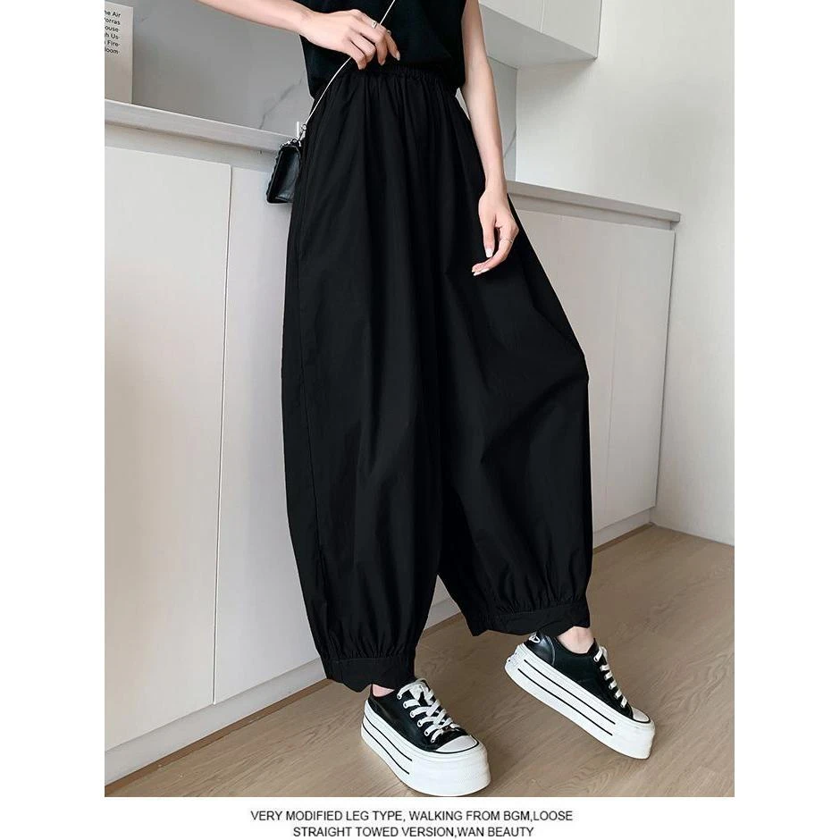 夏季薄款冰丝运动裤女2025年新款胖mm宽松休闲大码显瘦九分灯笼裤