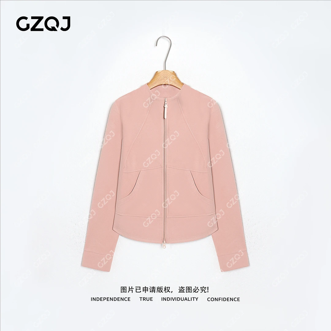 老琴私服【粉雾轻语】德绒半高领卫衣显瘦拉链外套女冬季新款 09376