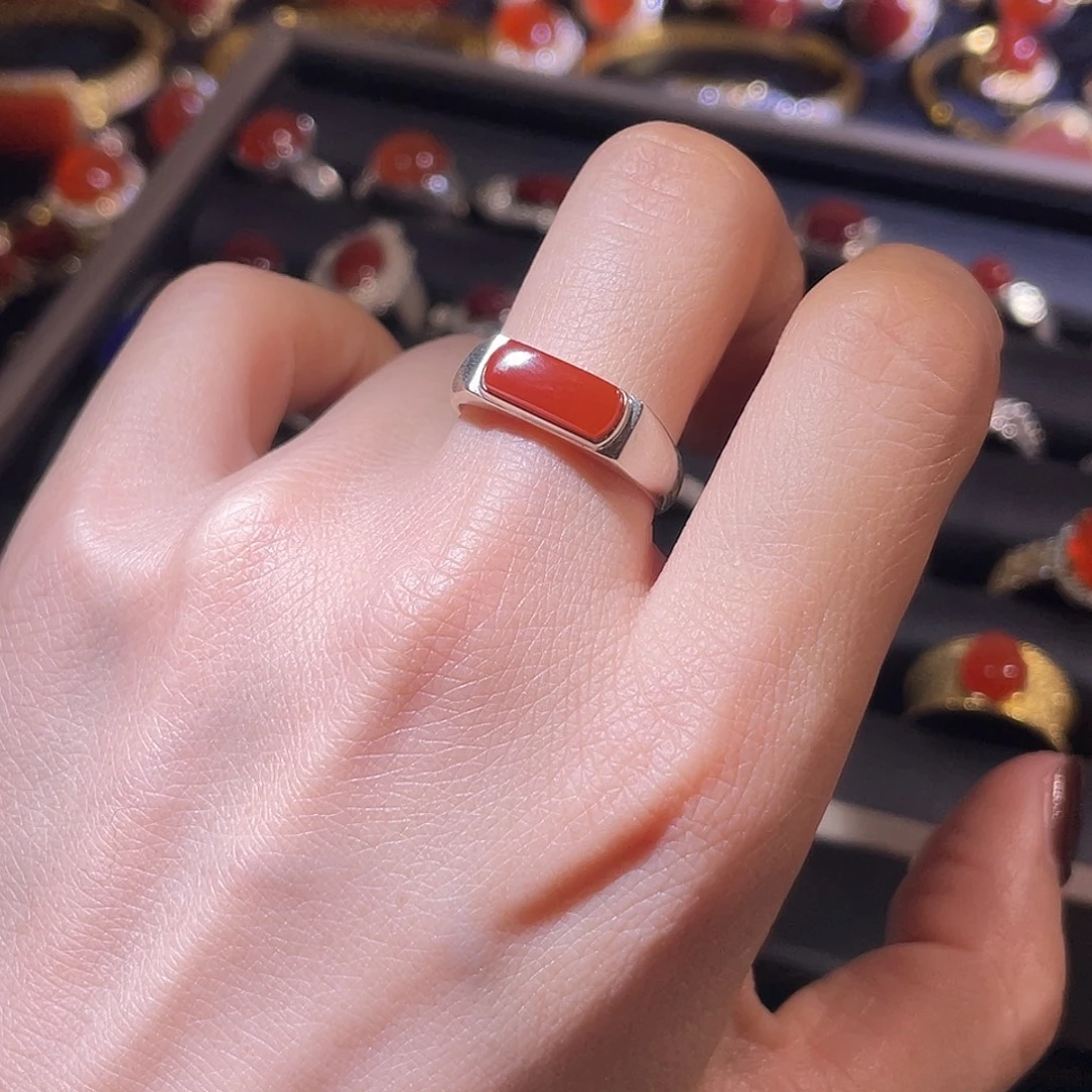 南红玛瑙银S925镶嵌戒指