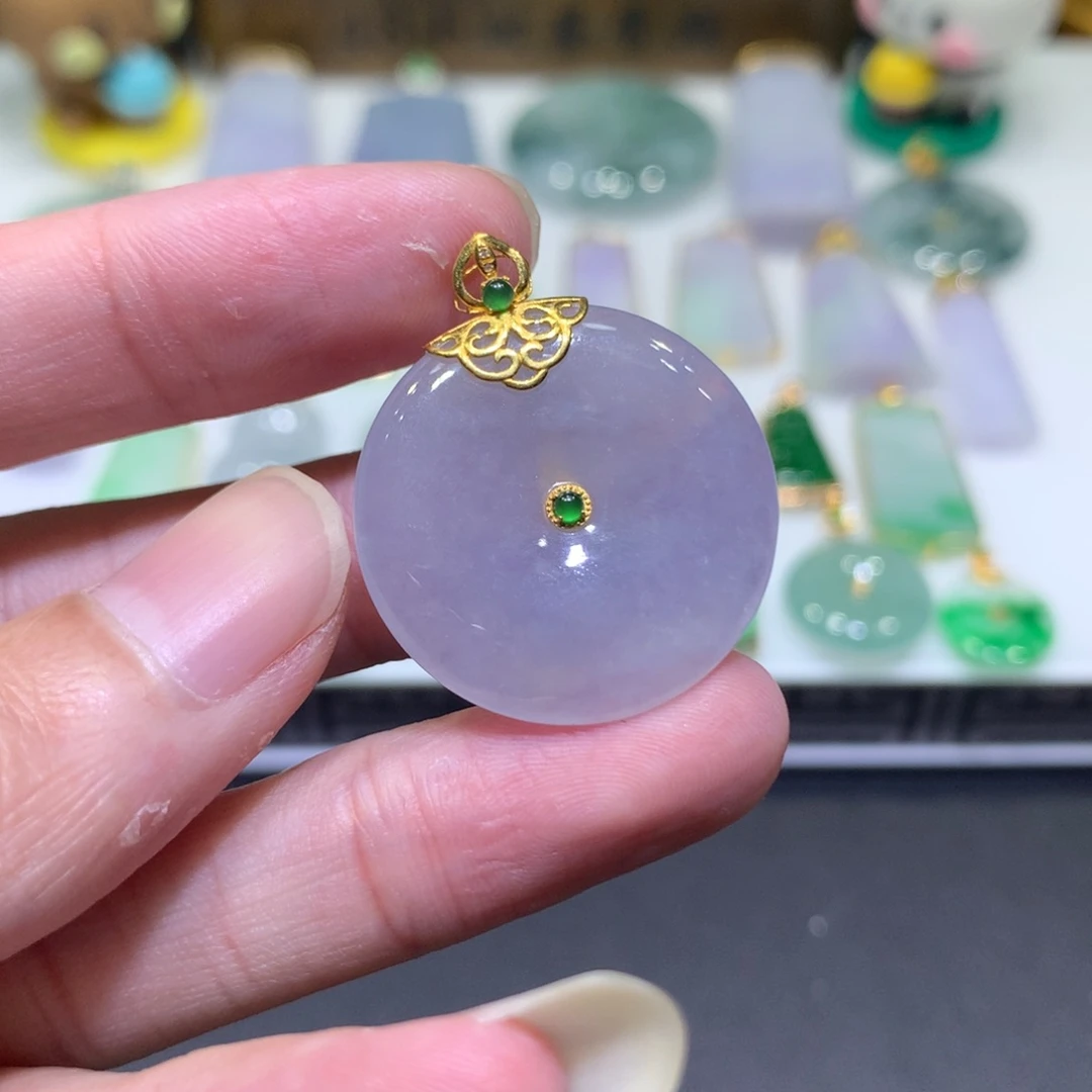 翡翠18K金镶嵌吊坠(不含链)