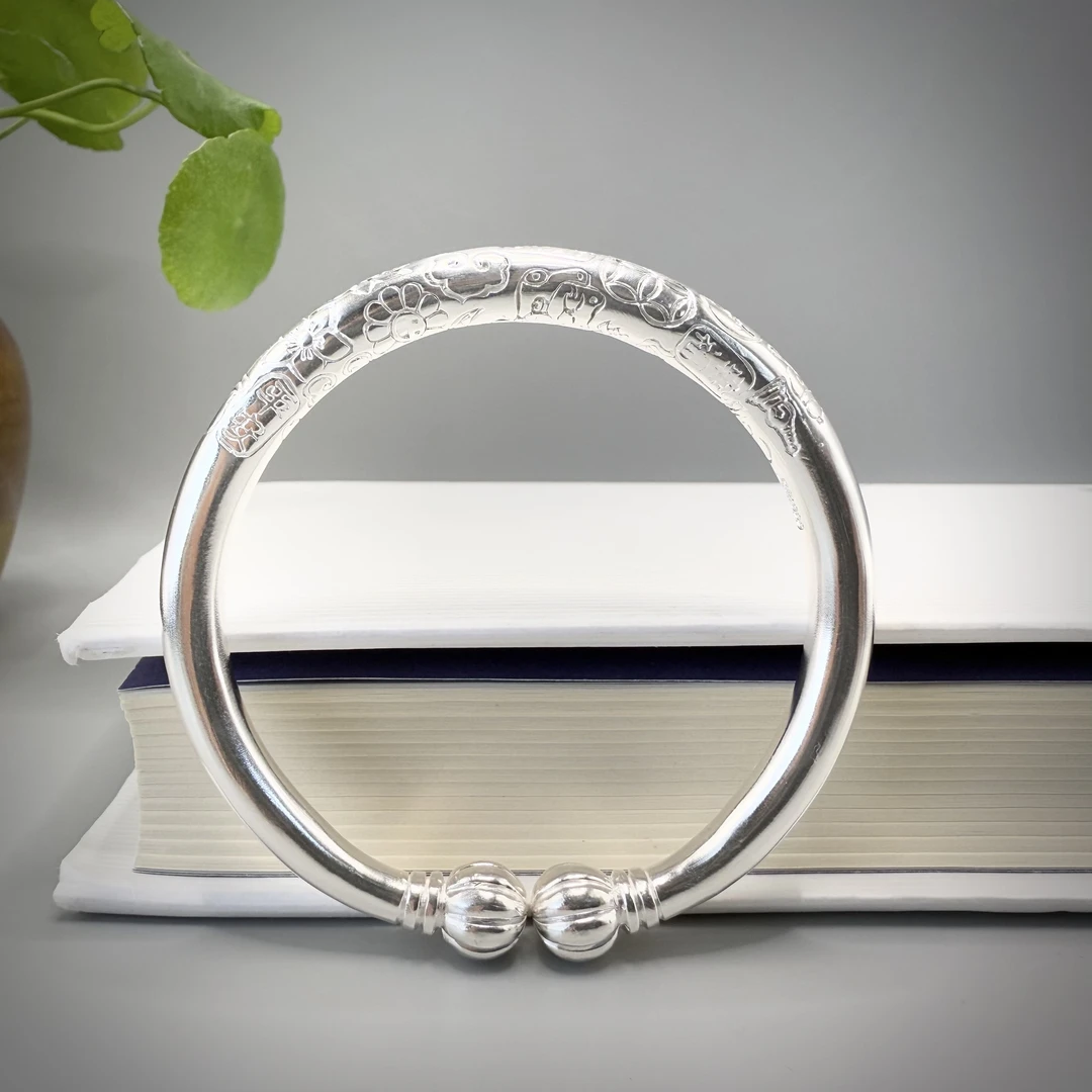 足银手镯 南瓜头吉言 足银999时尚百搭实心手镯