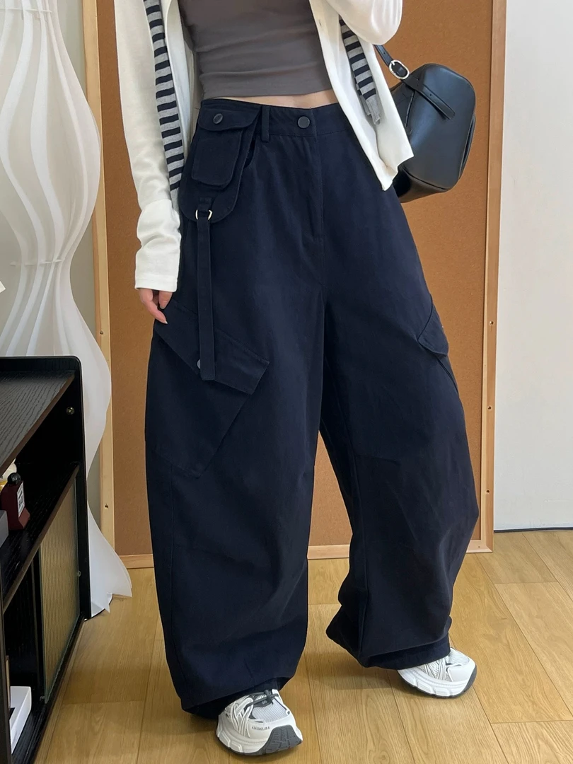 【6880】喜#设计感高腰宽松工装牛仔裤