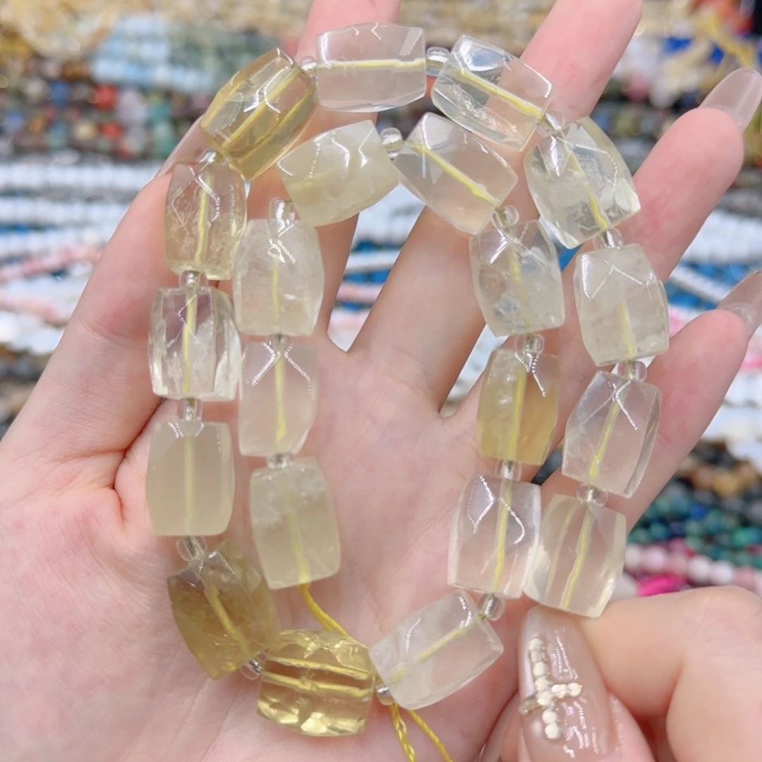 玛瑙/玉髓未镶嵌珠宝半成品原矿柠檬晶切面一条12×16