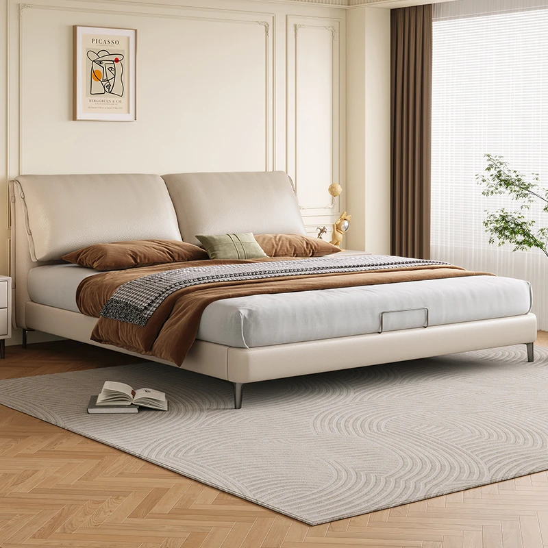 【DDC】9632功能小象耳朵真皮床意式极简主卧双人床带三抽屉储物