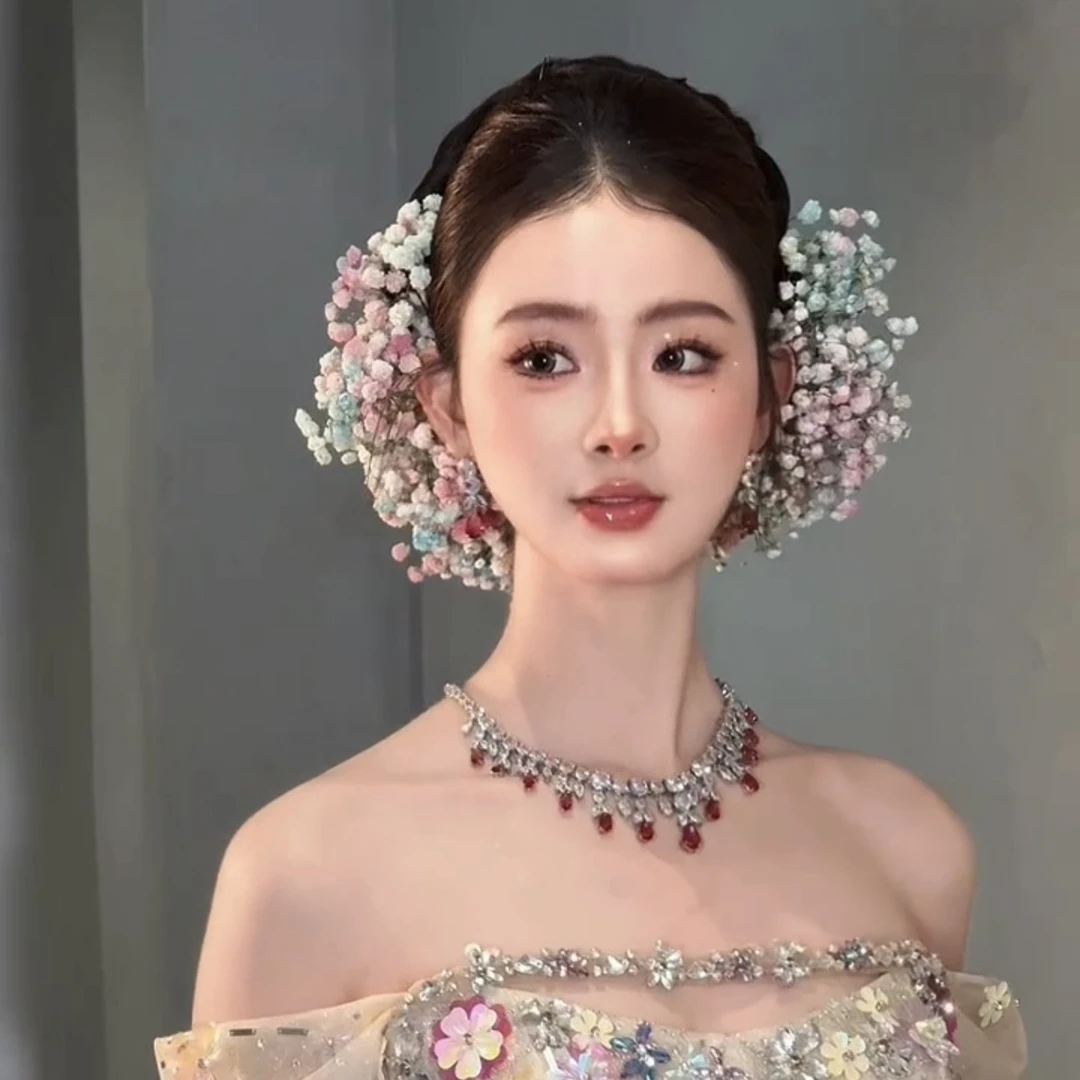 君心家 刘亦菲满天星仿真花发夹一对新娘饰品