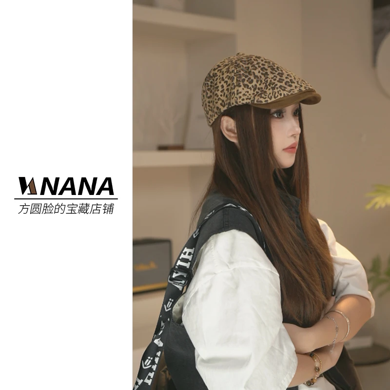 原创新款 前进帽豹纹复古文艺时尚女透气遮阳
