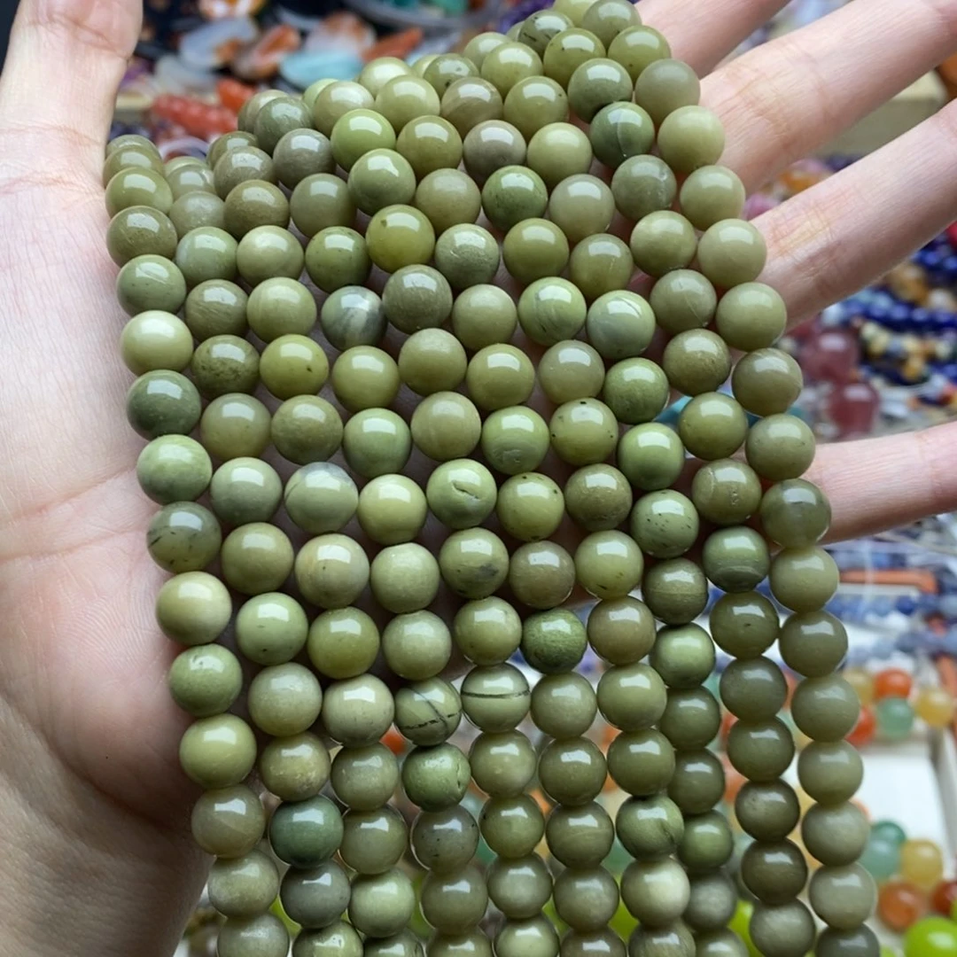 玛瑙/玉髓未镶嵌珠宝半成品一条天然8mm阿拉善圆珠抹茶绿