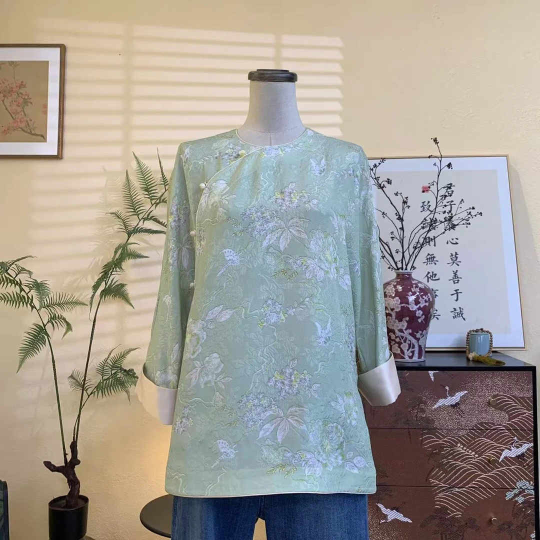 知羽.香云新中式桑蚕丝圆领国风上衣ZY25193