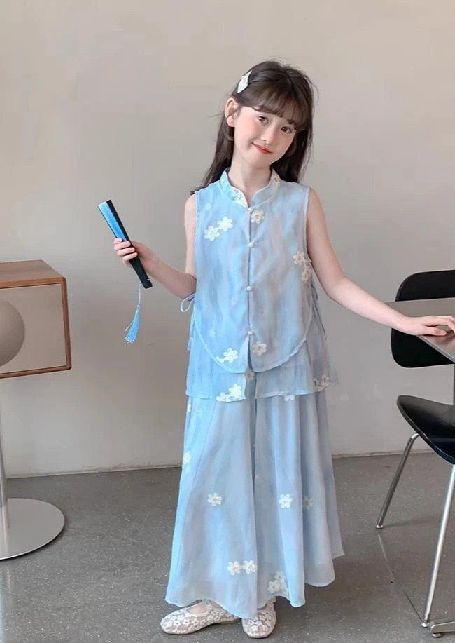 女童夏套装2025新款洋气儿童汉服夏季女孩夏装大童新中式国风唐装