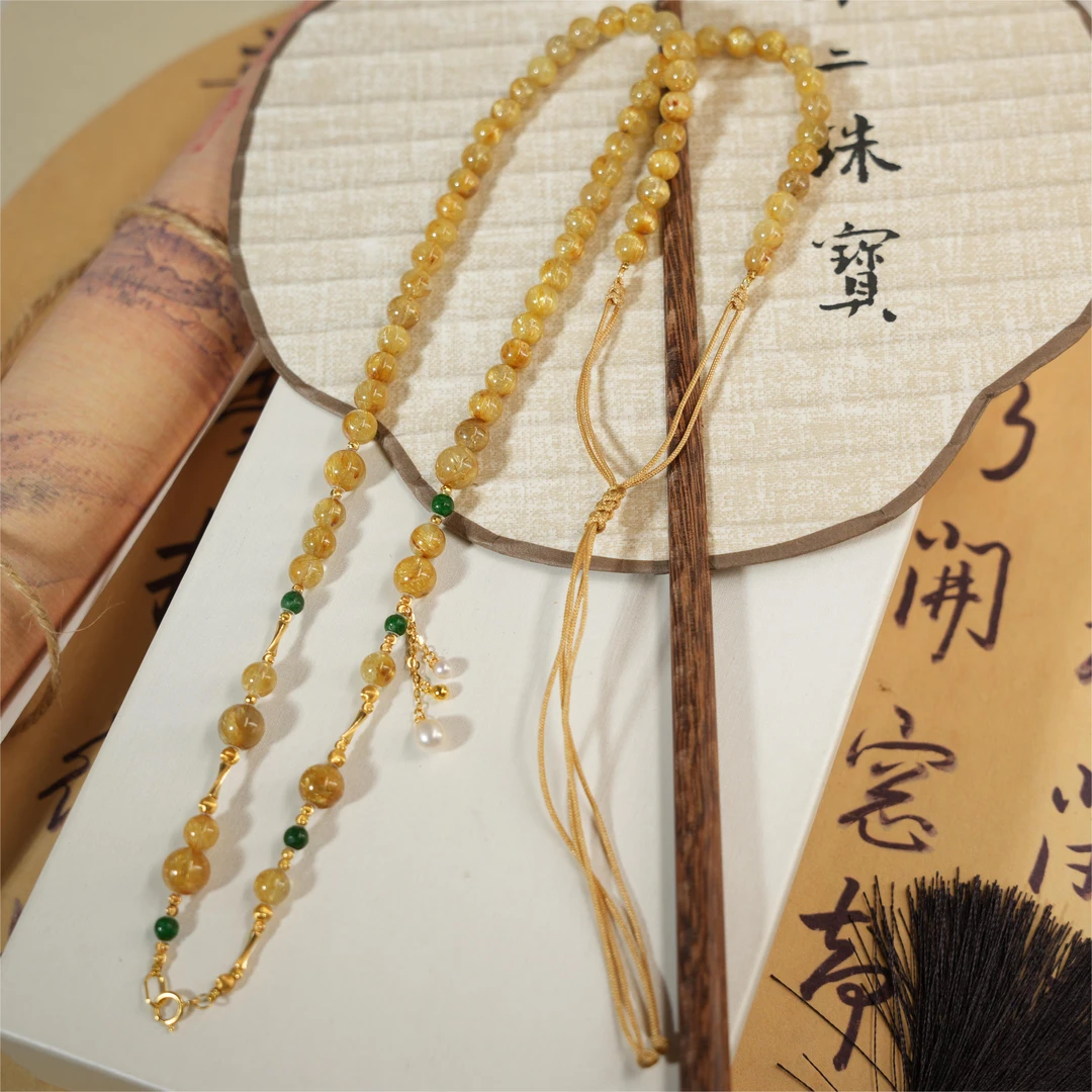 今满春-天然水晶金发晶18K金项链