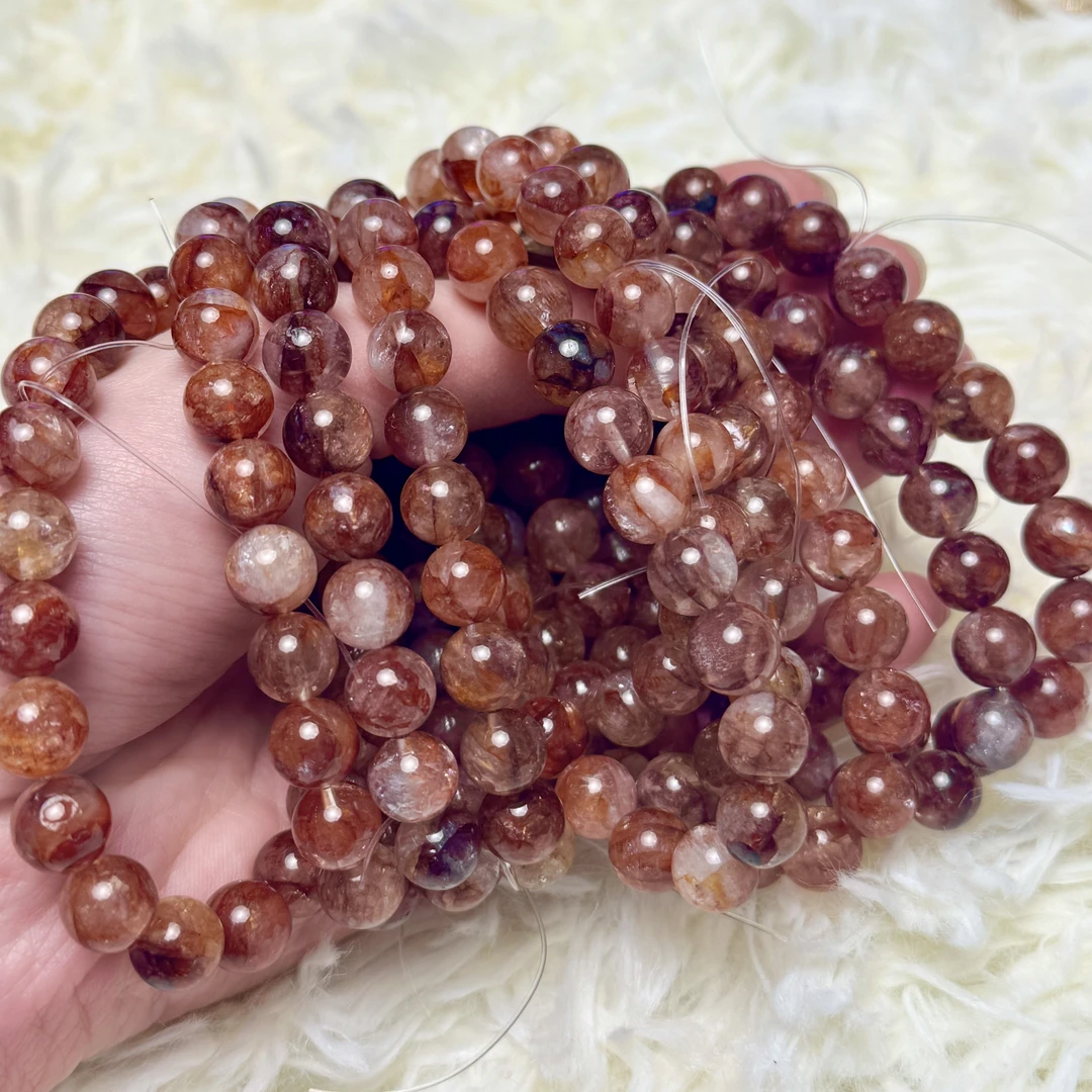 FL040红胶花水晶手串 （天然珠宝多样性发其一）