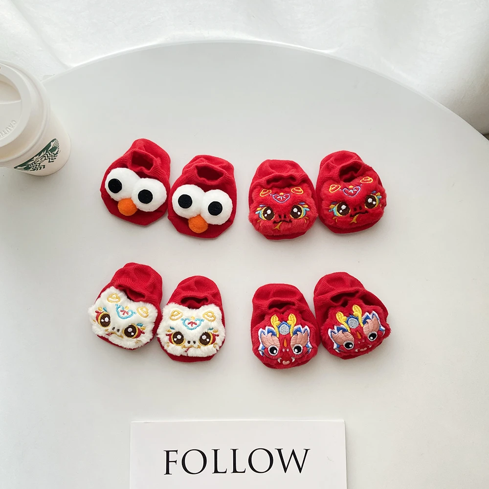 红色婴儿袜子夏季薄款男女童小月龄婴幼儿宝宝防滑袜满月百天周岁