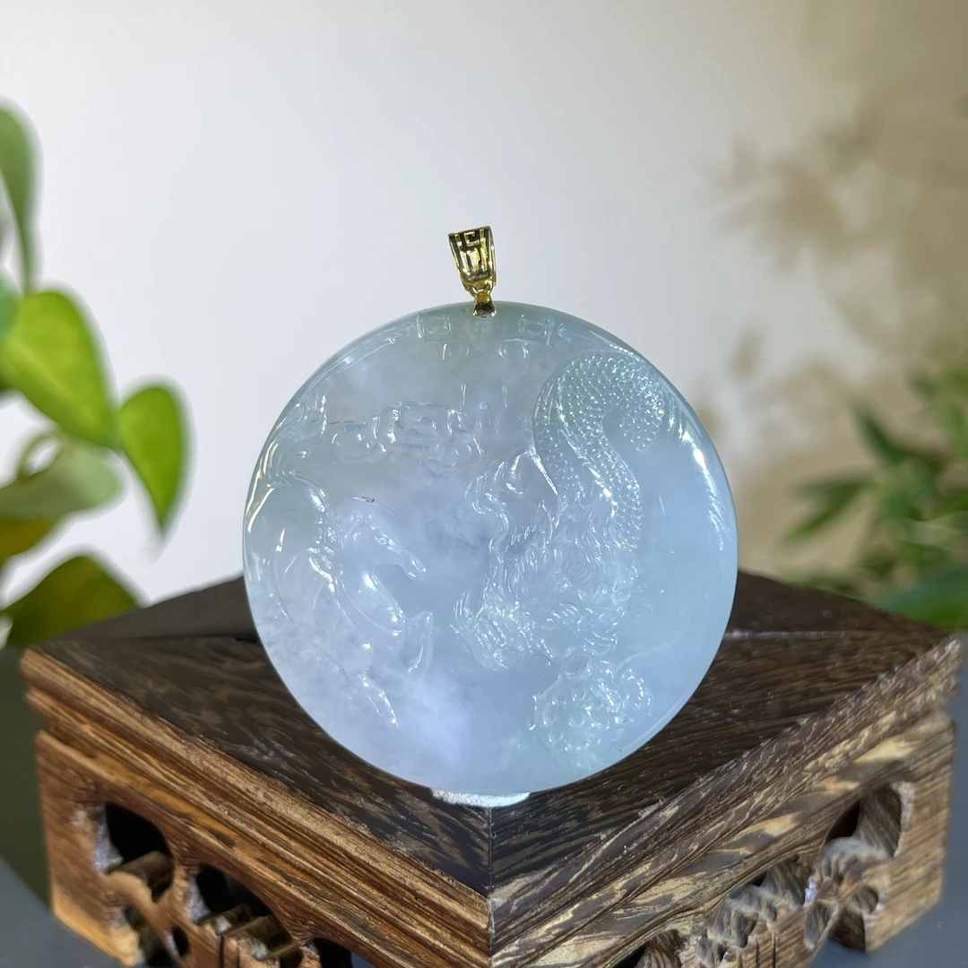 JTB31-167 天然翡翠缅甸A货  18K扣头龙牌