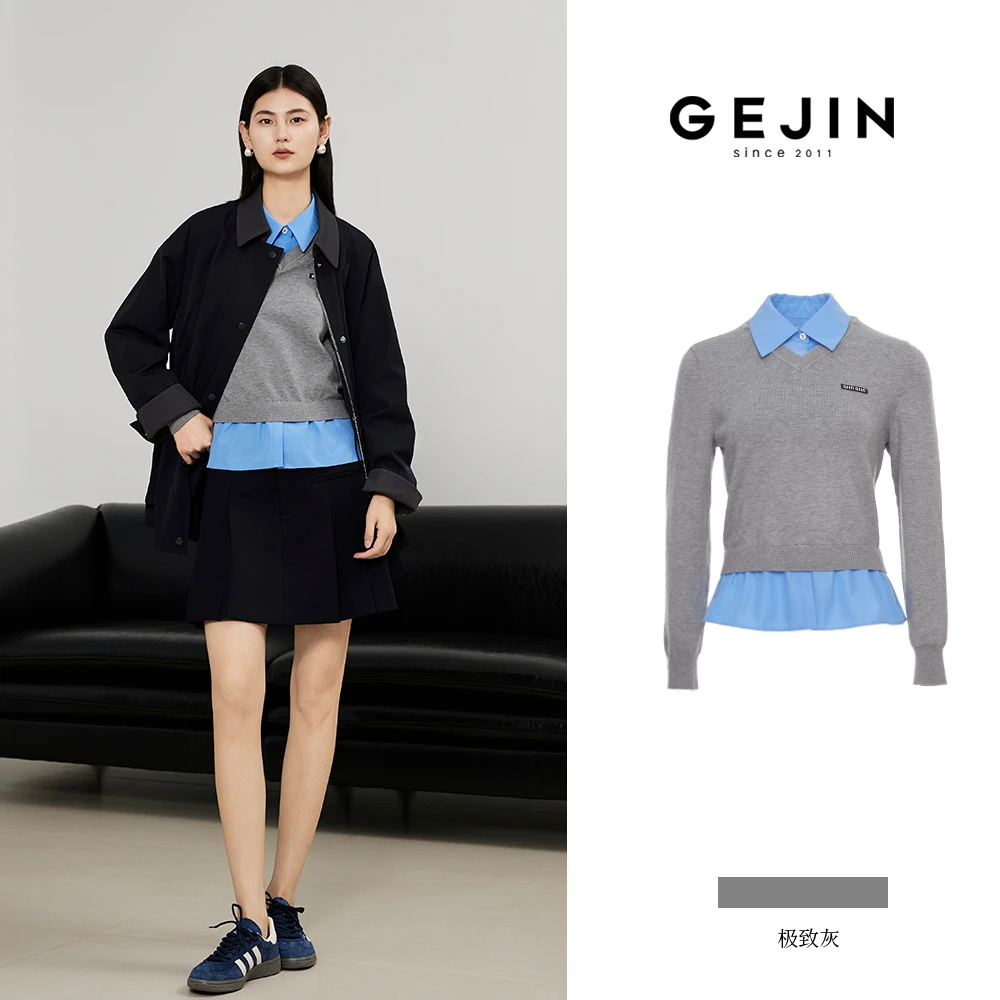 GEJIN/歌锦秋季新款修身显瘦拼接假两件长袖针织9332562324