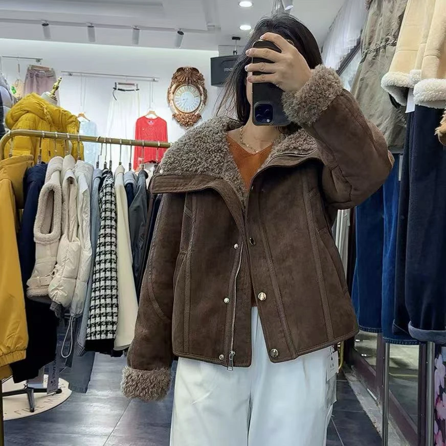 秋冬新款韩版短款仿皮毛保暖外套上衣女翻领高档精品优雅通勤百搭