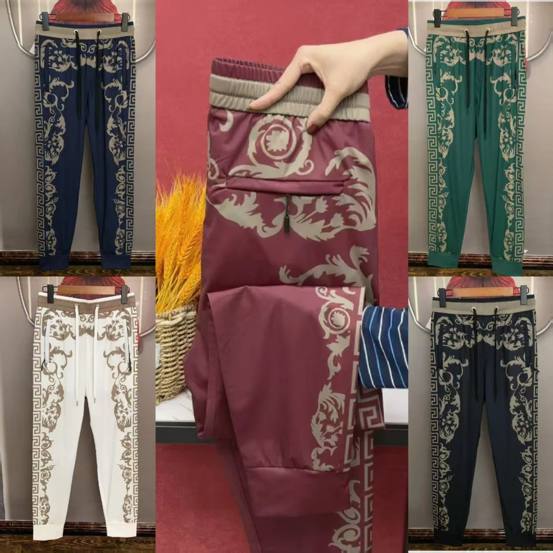 0021夏季新款男士冰凉修身弹力提花休闲束脚裤长裤