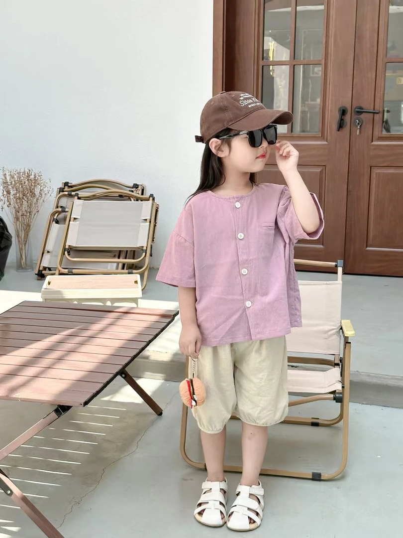 简约文艺~森系儿童圆领短袖衬衫韩版男童女童轻薄夏装半袖T恤2024