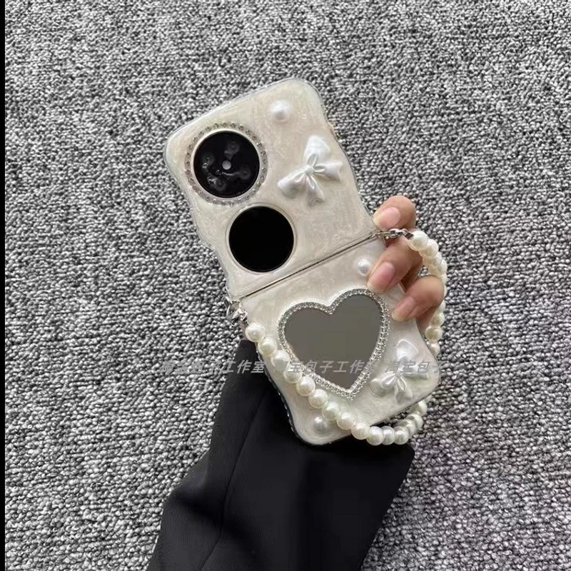 轻奢高级感爱心镜子适用华为pocket2折叠屏手机壳新款滴胶OPPO软