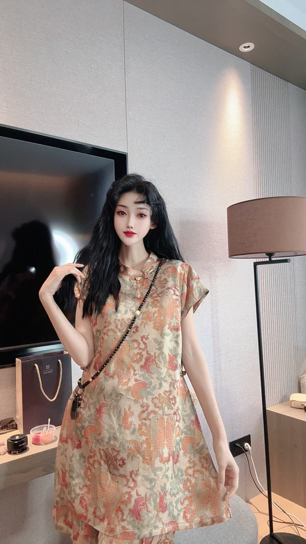(禧隐.愉悦橘色）国风新中式显瘦网红春夏季宽松中国风女装上衣裙