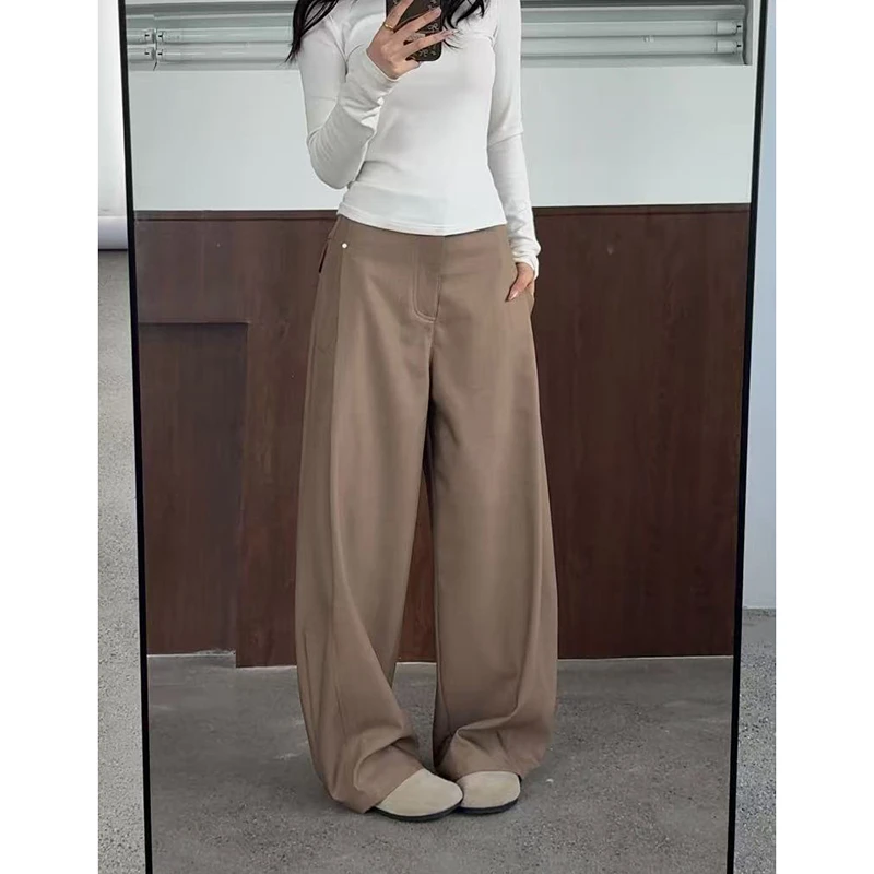SUNPOINT新款设计感慵懒风高腰直筒宽松阔腿裤