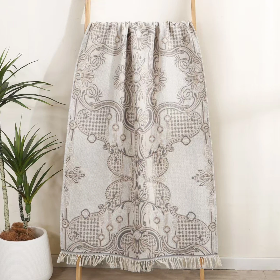 （棉麻浴巾）透气亲肤四季通用提花棉麻浴巾1