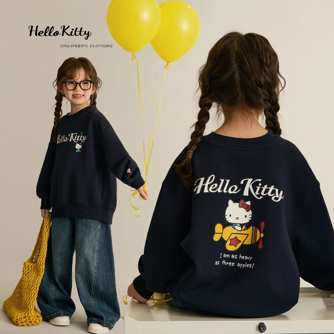 辰辰妈【奇遇】女童秋装kitty猫圆领卫衣儿童休闲百搭上衣8395XH