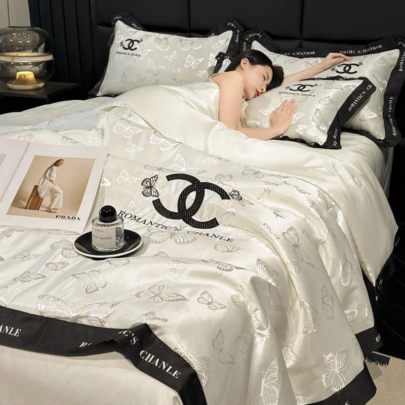 A类轻奢提花夏季冰丝被四件套丝滑凉感空调被单双人可机洗薄被子