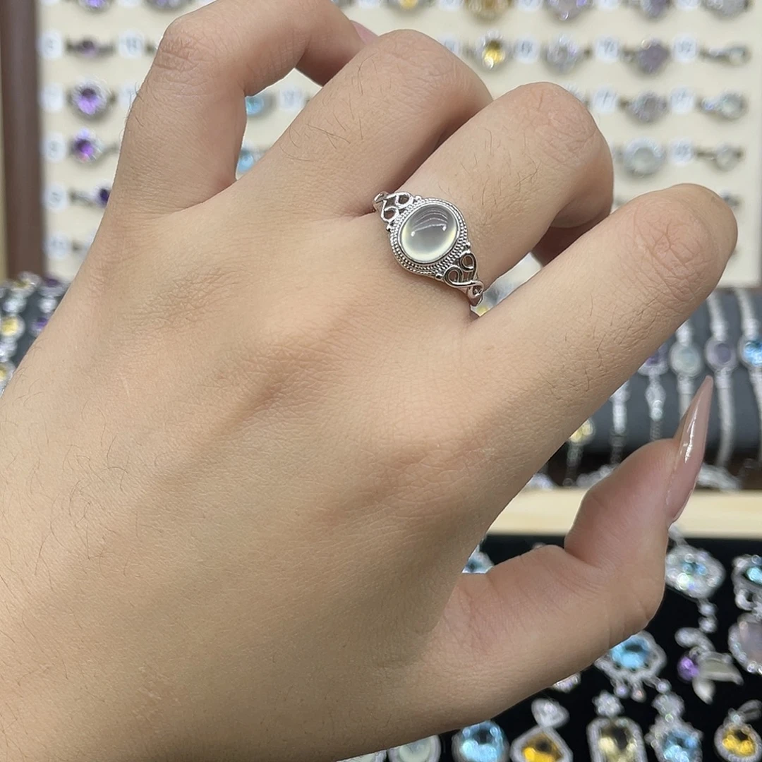 岫玉银S925镶嵌戒指