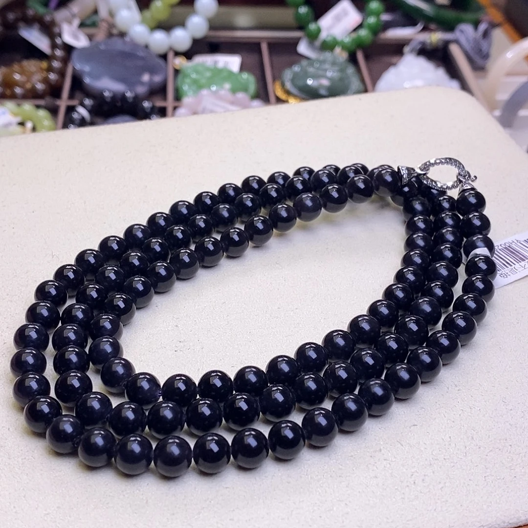 颈饰未镶嵌和田玉烟紫帝王紫银镶108链8MM