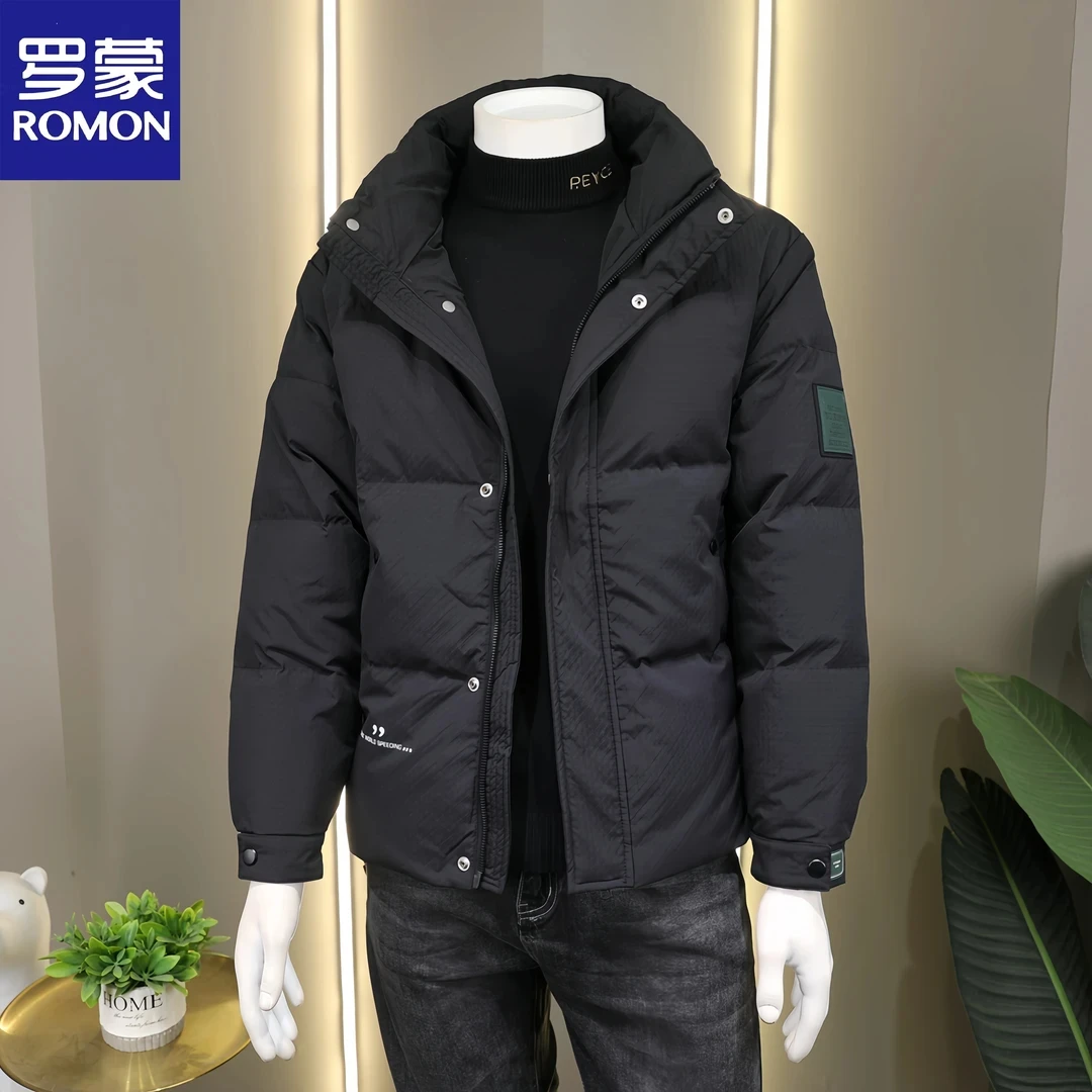 Romon/罗蒙冬季新款羽绒服男士外套高端潮牌休闲夹克百搭加厚上衣