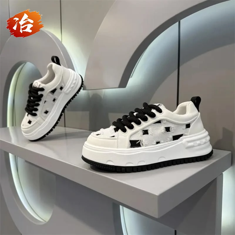 小冶家厚底小白鞋2025夏季新款韩版破洞休闲男鞋潮流百搭男士板鞋