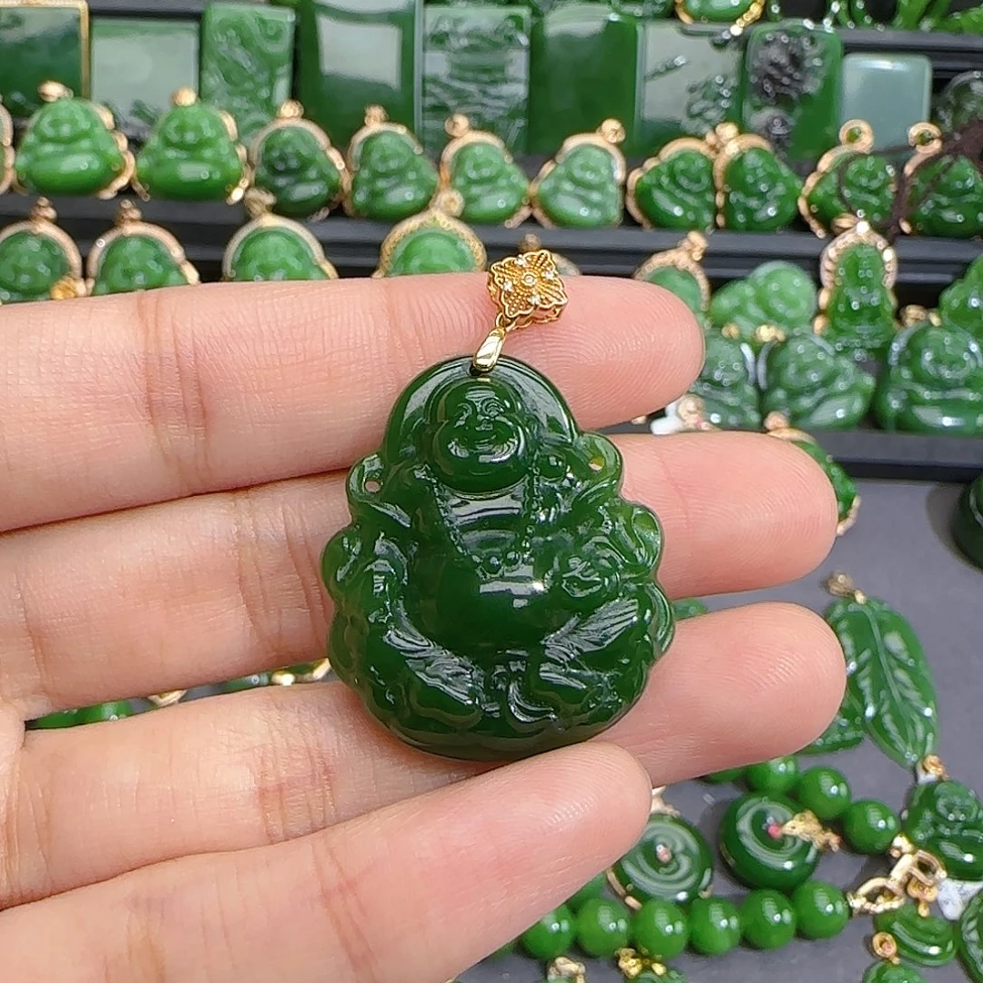 和田玉（碧玉）18K金镶嵌颈饰