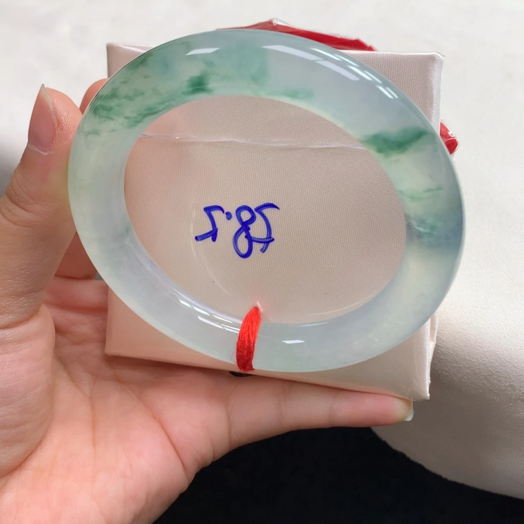 翡翠未镶嵌手镯45号58.5胖圆高冰水草花