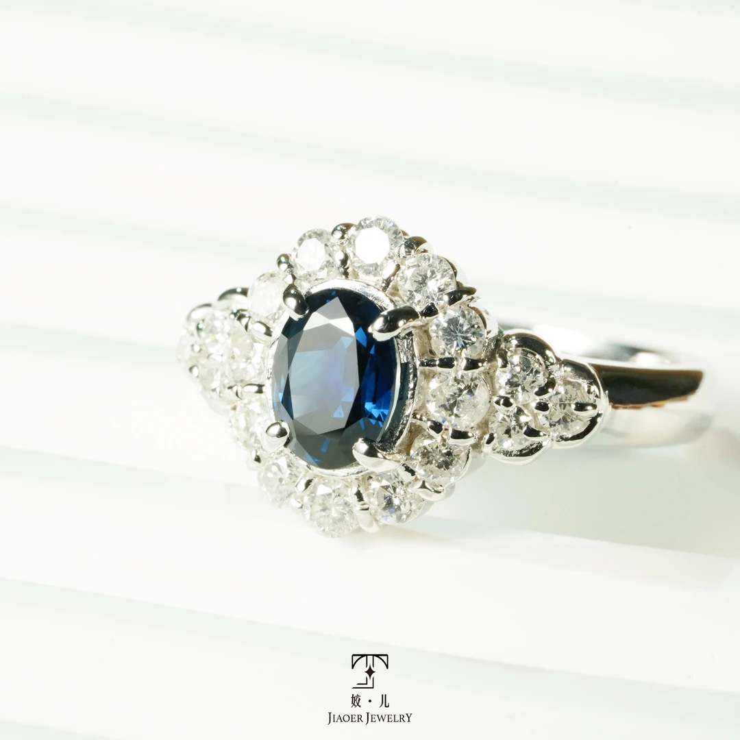 【姣儿珠宝】PT900皇家蓝1.24ct宝石钻石戒指GRC大证