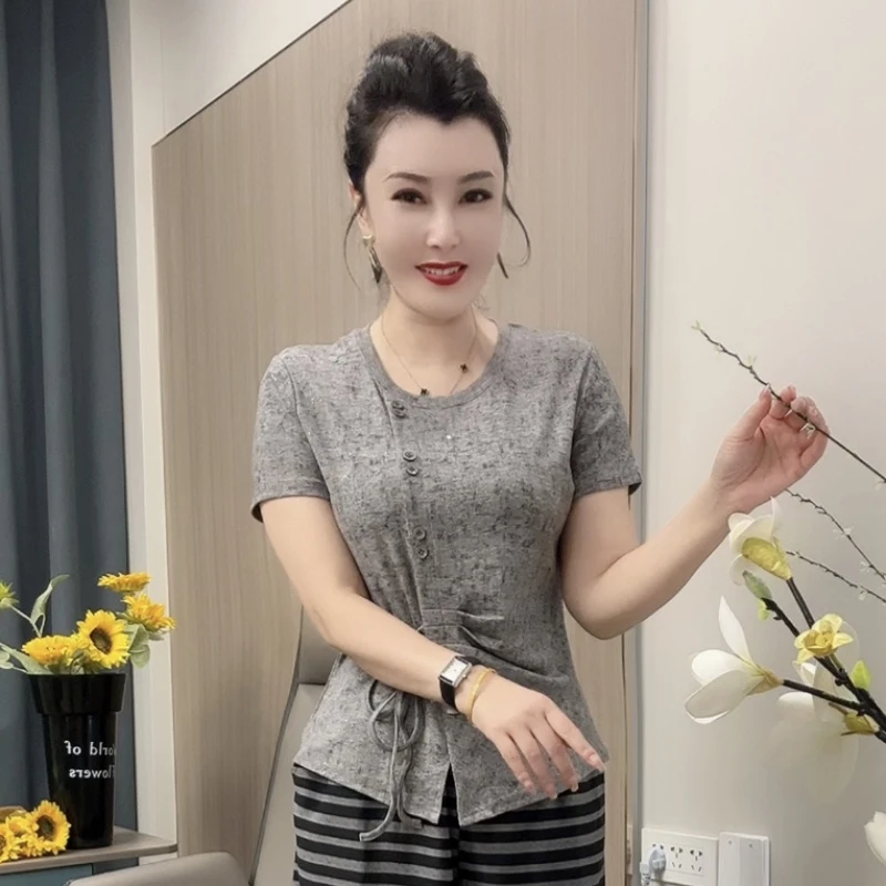 817短袖透气圆领灰色拼接吸汗修身短袖T恤修身型不规则短款显瘦