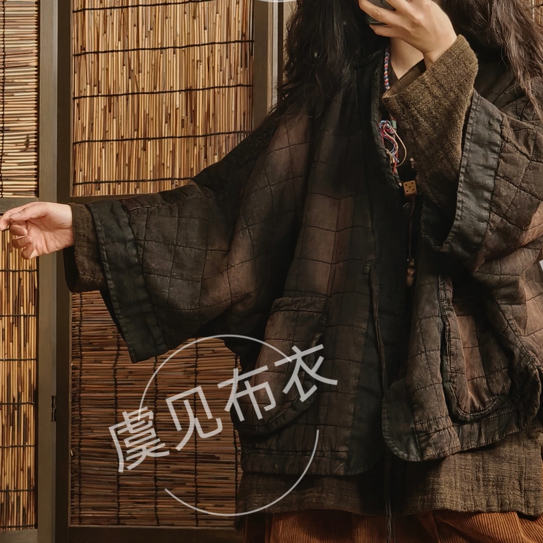 虞姑娘推荐  复古炒色做旧薄棉压格棉衣【衣长58胸围156】