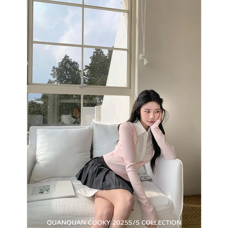 圈圈cooky   次元女高 polo领假两件修身T恤L0668Q