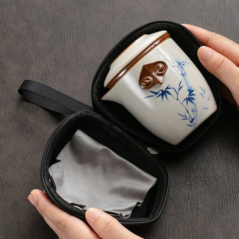 汝窑旅行茶具套装功夫泡茶具手绘茶壶茶杯简约便携式快客杯茶具