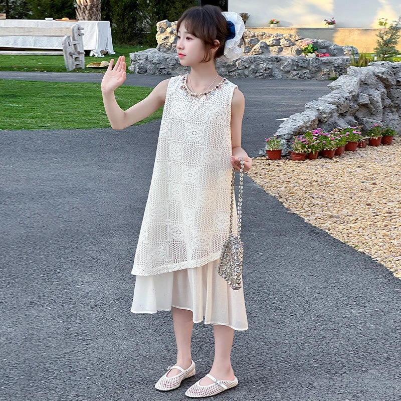 儿童2025年夏装大女童装裙子夏季背心吊带连衣裙宽松显瘦款花苞裙