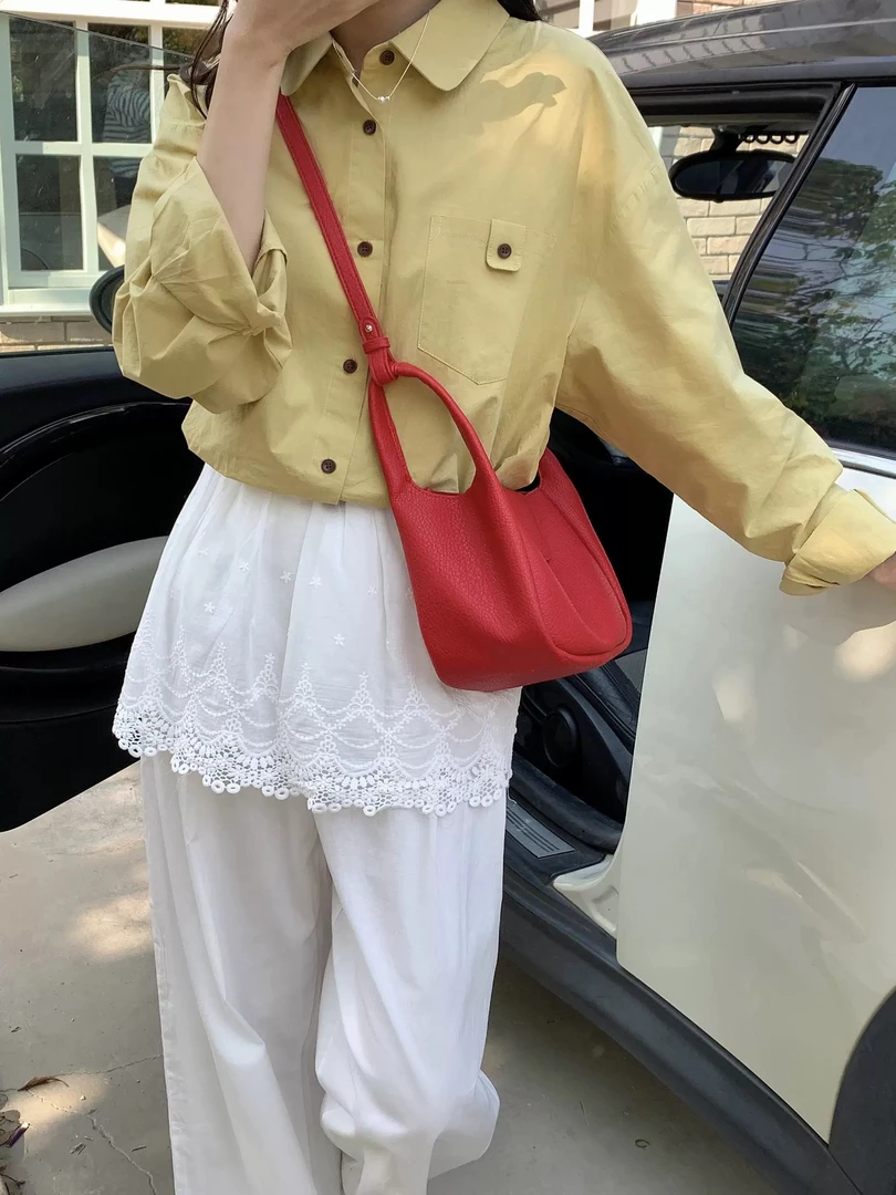 【YUE YUE】复古荔枝纹托特包手提腋下包简约水桶单肩包D568