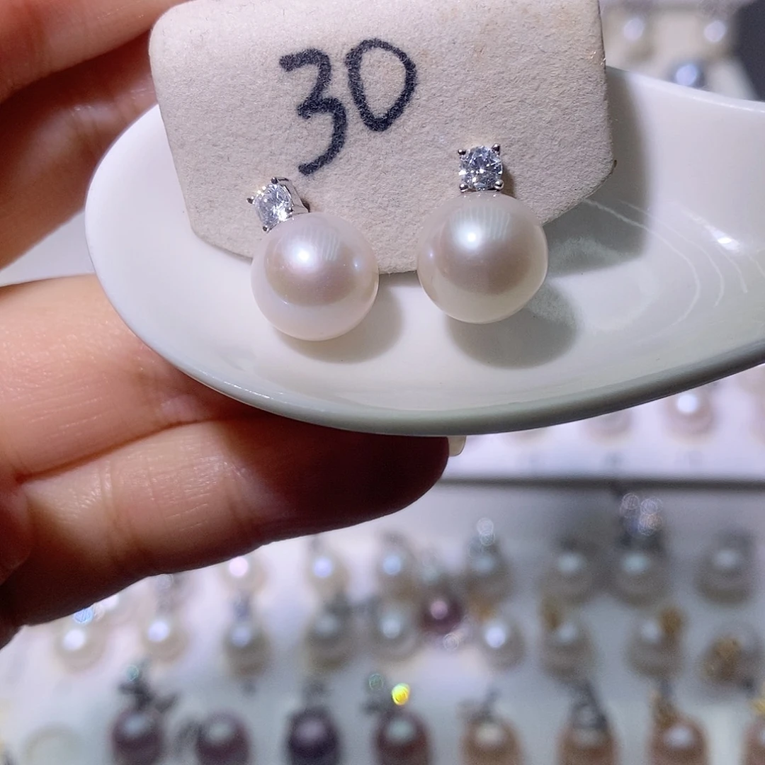 淡水珍珠耳饰银S925镶嵌尺寸10/11毫米
