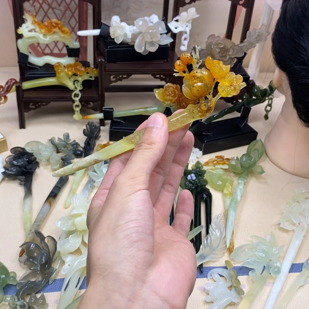 合金蛇纹石玉发饰